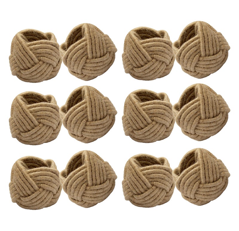 COTTON CRAFT Jute Napkin Rings - Set of 12 Handmade Nautical Knot Woven Rope Napkin Ring - Dining Table Napkin Holder - Everyday Rustic Harvest Fall Thanksgiving Farmhouse Party Gift DÃ©cor - Natural - Image 1